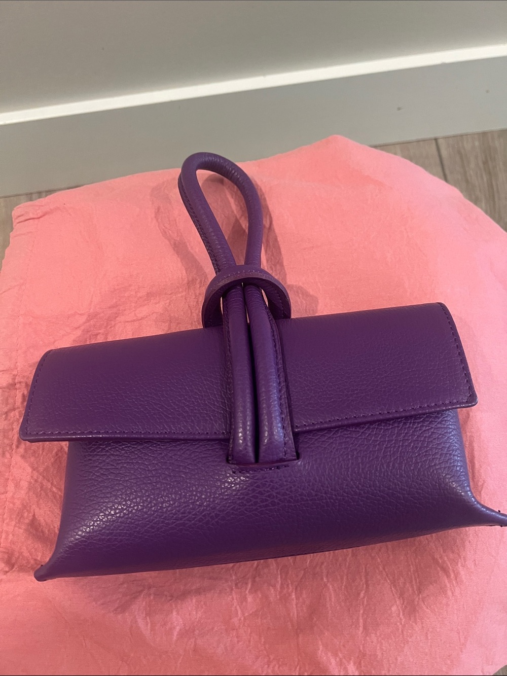 Purple Knot-Handle Leather Bag with Strap